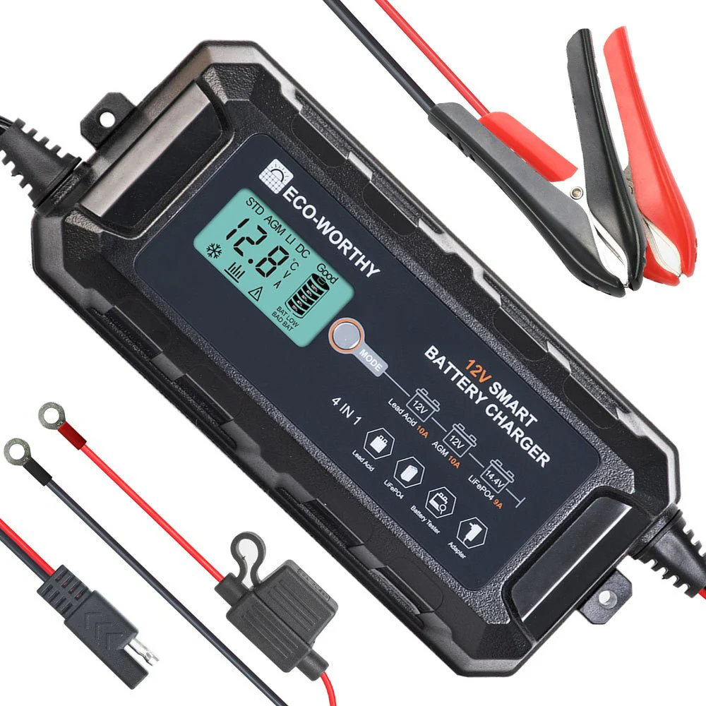 5A & 10A 12V Smart Battery Charger with LCD Display for Lithium (LiFePO4) Batteries - Image 9