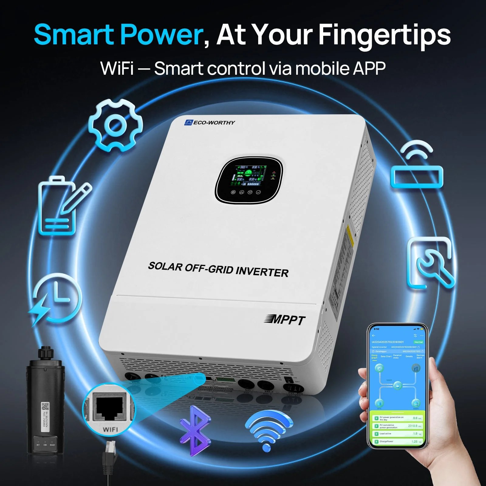 Eco-Worthy 10000W Solar Off-grid Split-phase AIO Inverter | 48Vdc to 120Vac/240Vac | 10000W@500V PV Input | UL 1741 - Image 5