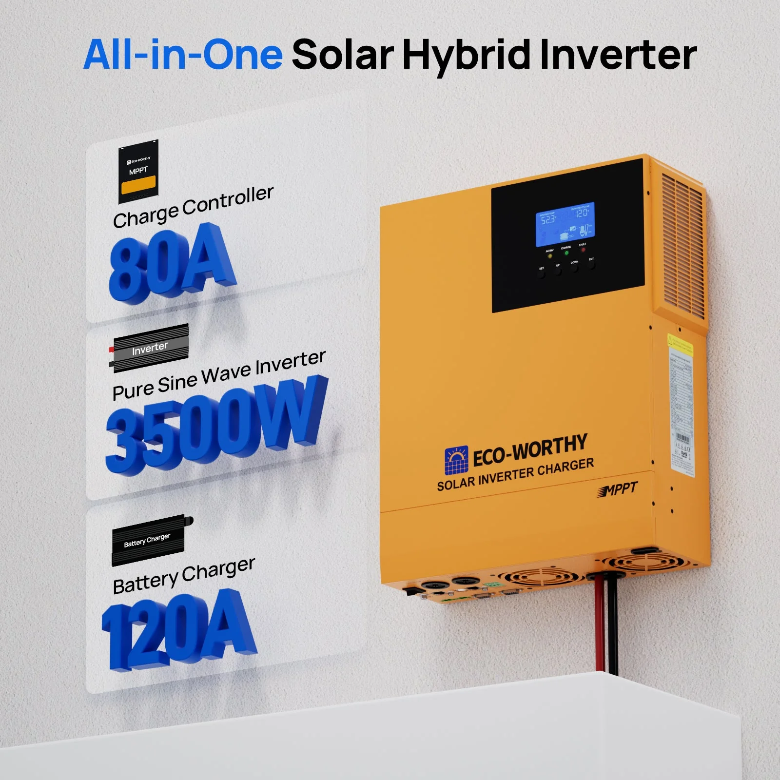 ECO-WORTHY 5.12KWh Home Backup Power With 48V 100Ah LiFePO4 And  3500W 48V Off-Grid Inverter - Image 3
